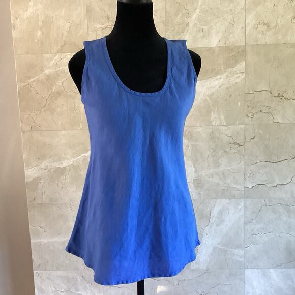 FLAX Women’s Linen Fundamental Tank, Sz 4-6 Blue Lagenlook Sleeveless Tunic Fall - Picture 1 of 7
